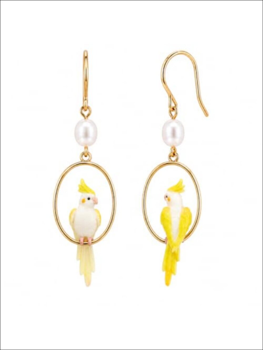 Robin Bird Dangle Earrings Women Gold Tone Freshwater Pearl
